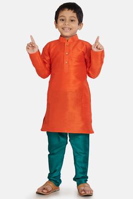 Orange plain cotton silk boys-kurta-pyjama 1