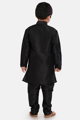 Black plain cotton silk boys-kurta-pyjama 4