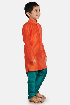 Orange plain cotton silk boys-kurta-pyjama 2
