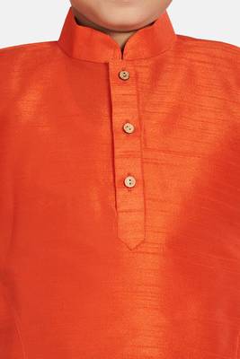 Orange plain cotton silk boys-kurta-pyjama 3