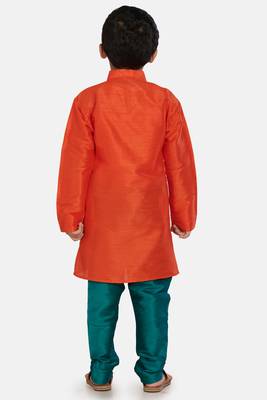 Orange plain cotton silk boys-kurta-pyjama 4