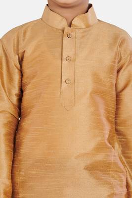 Gold plain cotton silk boys-kurta-pyjama 5