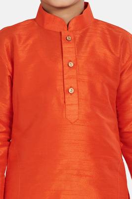 Orange plain cotton silk boys-kurta-pyjama 5