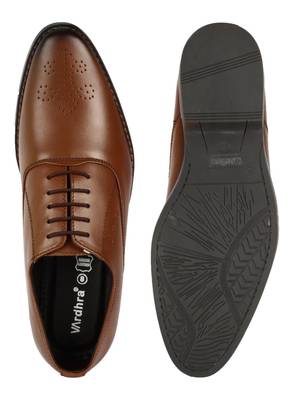 Vardhra Men's Dark Tan Genuine Leather Brogue Formal Shoes 4