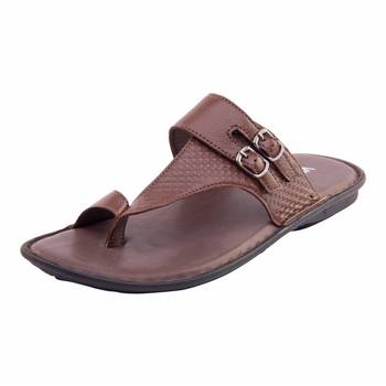 Vardhra Men's Tan Genuine Leather Monk Casual Slipper 2