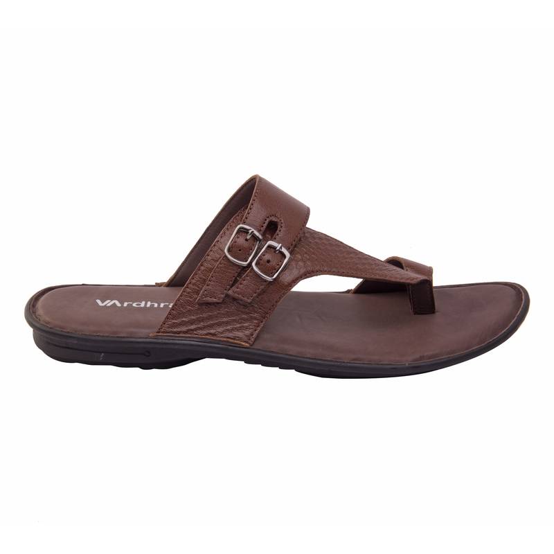 Vardhra Men's Tan Genuine Leather Monk Casual Slipper