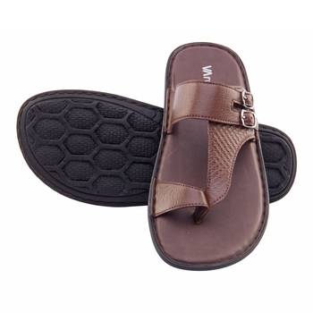 Vardhra Men's Tan Genuine Leather Monk Casual Slipper 5