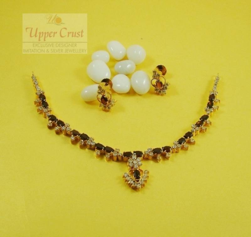AD Garnate Studded Necklace Earring Jewellery