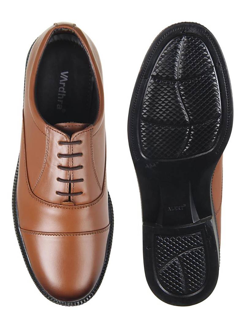 Vardhra Men's Tan Genuine Leather Oxford Formal Shoes