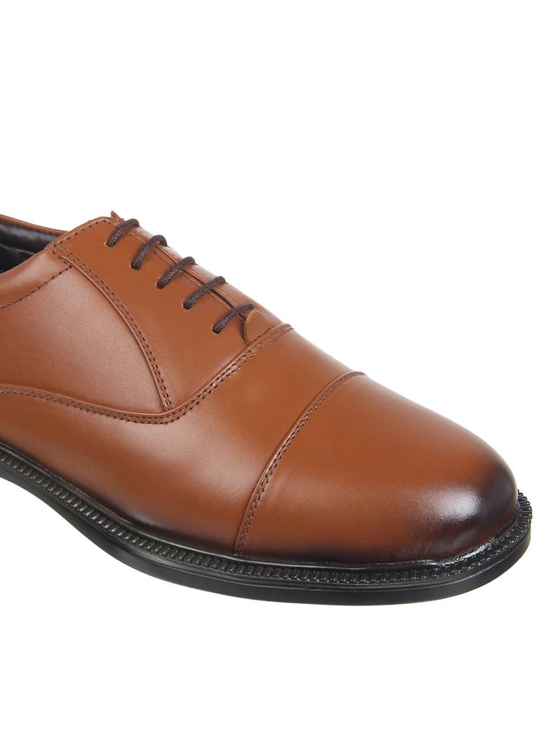 Vardhra Men's Tan Genuine Leather Oxford Formal Shoes