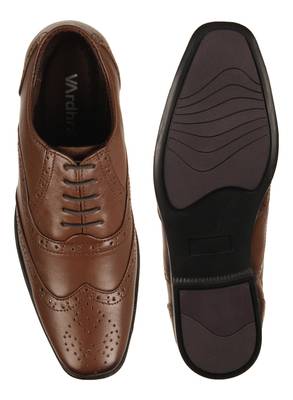 Vardhra Men's Tan Genuine Leather Party Brogue Formal Shoes 4