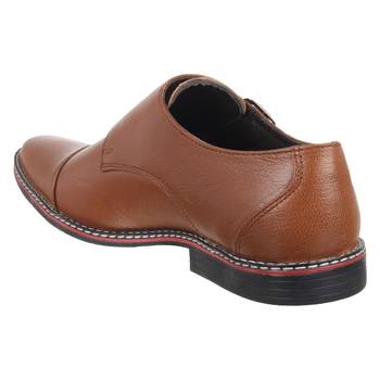 Vardhra Men's Tan Genuine Leather Party Double Monk Strap Formal Shoes 2