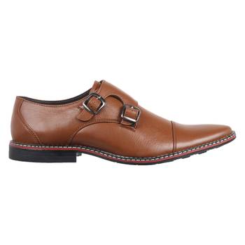 Vardhra Men's Tan Genuine Leather Party Double Monk Strap Formal Shoes 3