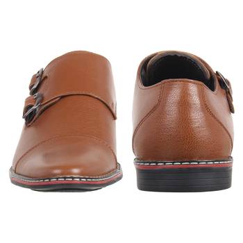 Vardhra Men's Tan Genuine Leather Party Double Monk Strap Formal Shoes 5