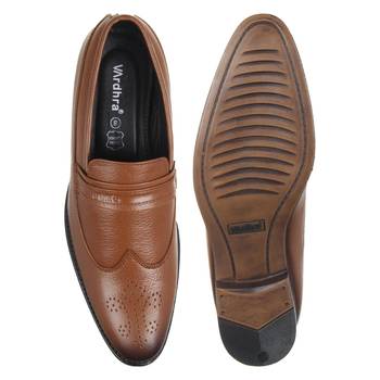 Vardhra Men's Tan Genuine Leather Party Quarter Brogue Formal Shoes 4