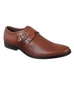 Vardhra Men's Tan Genuine Leather Single Monk Formal Shoes