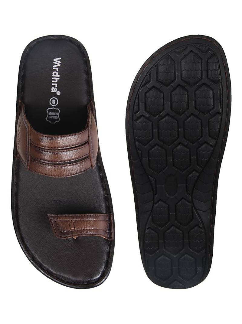 Vardhra Men's Tan Genuine Leather Thump Casual Slipper