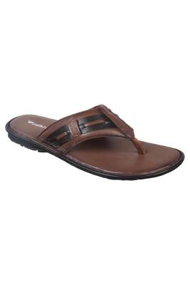 Vardhra Men's Tan Genuine Leather V Shape memory Casual Slipper 1