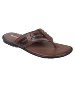 Vardhra Men's Tan Genuine Leather V Shape memory Casual Slipper