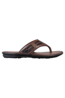 Vardhra Men's Tan Genuine Leather V Shape memory Casual Slipper 2