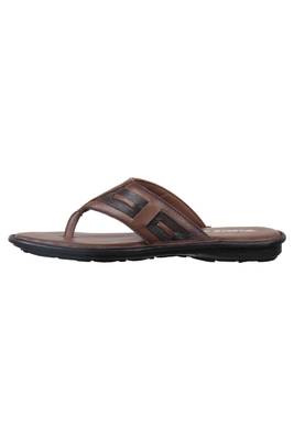 Vardhra Men's Tan Genuine Leather V Shape memory Casual Slipper 3