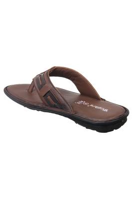 Vardhra Men's Tan Genuine Leather V Shape memory Casual Slipper 4