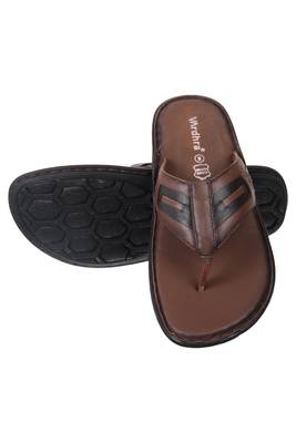 Vardhra Men's Tan Genuine Leather V Shape memory Casual Slipper 5