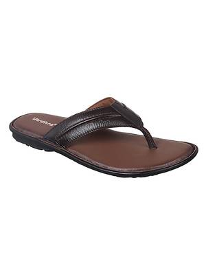 Vardhra Men's Tan Genuine Leather V Shape memory Casual Slipper 1