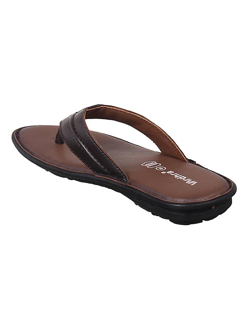 Vardhra Men's Tan Genuine Leather V Shape memory Casual Slipper