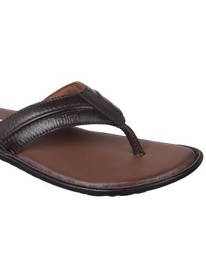 Vardhra Men's Tan Genuine Leather V Shape memory Casual Slipper 5