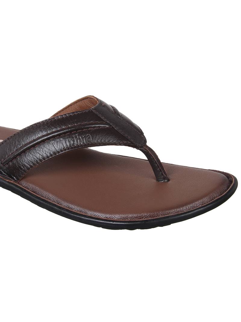 Vardhra Men's Tan Genuine Leather V Shape memory Casual Slipper