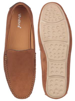 Vardhra Men's Tan Suede Leather Outdoor Casual Loafer 5