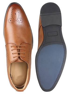 Vardhra Men's Tan Synthetic Leather Brogue Formal Shoes 4