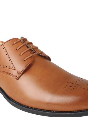 Vardhra Men's Tan Synthetic Leather Brogue Formal Shoes 5