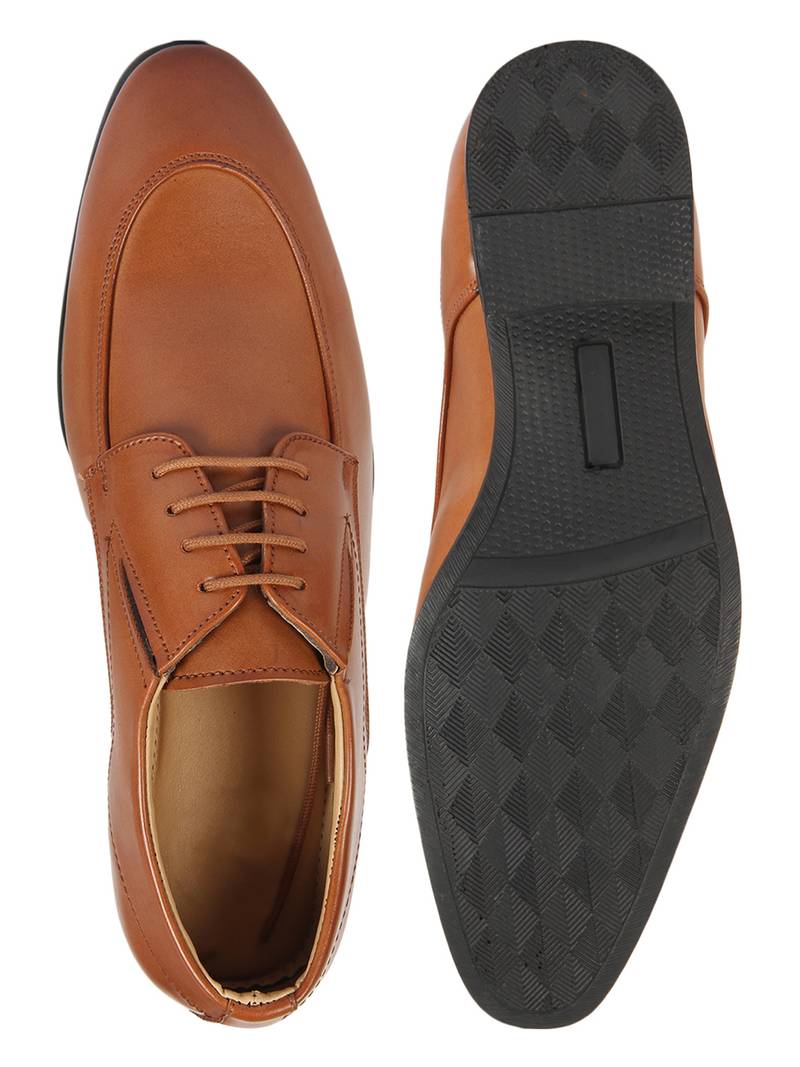 Vardhra Men's Tan Synthetic Leather Derby Formal Shoes