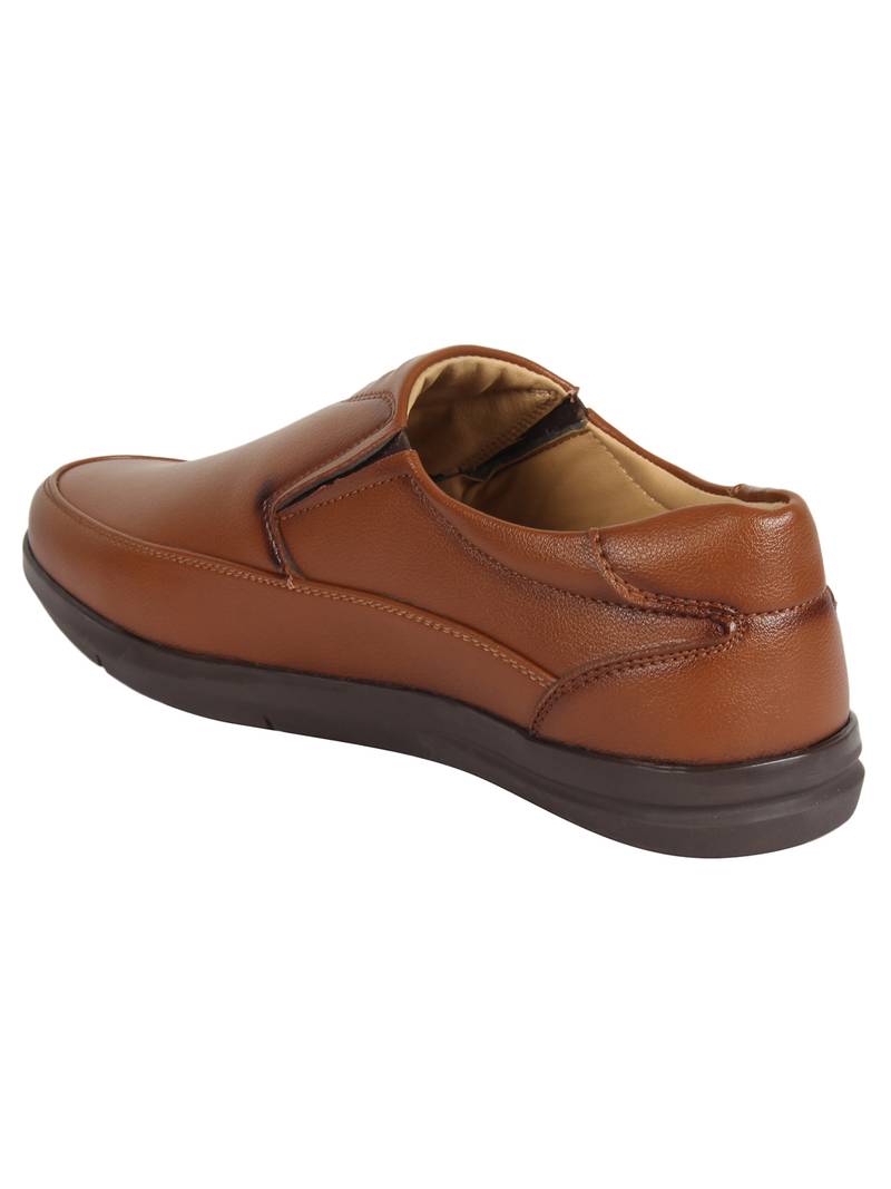 Vardhra Men's Tan Synthetic Leather Slip On Formal Shoes
