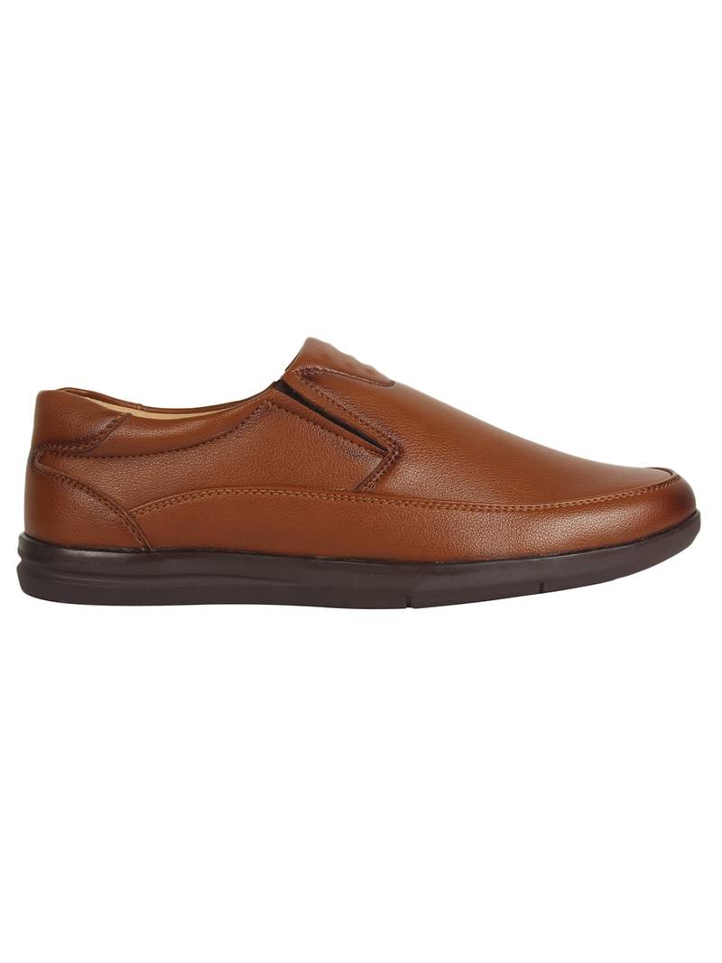 Vardhra Men's Tan Synthetic Leather Slip On Formal Shoes