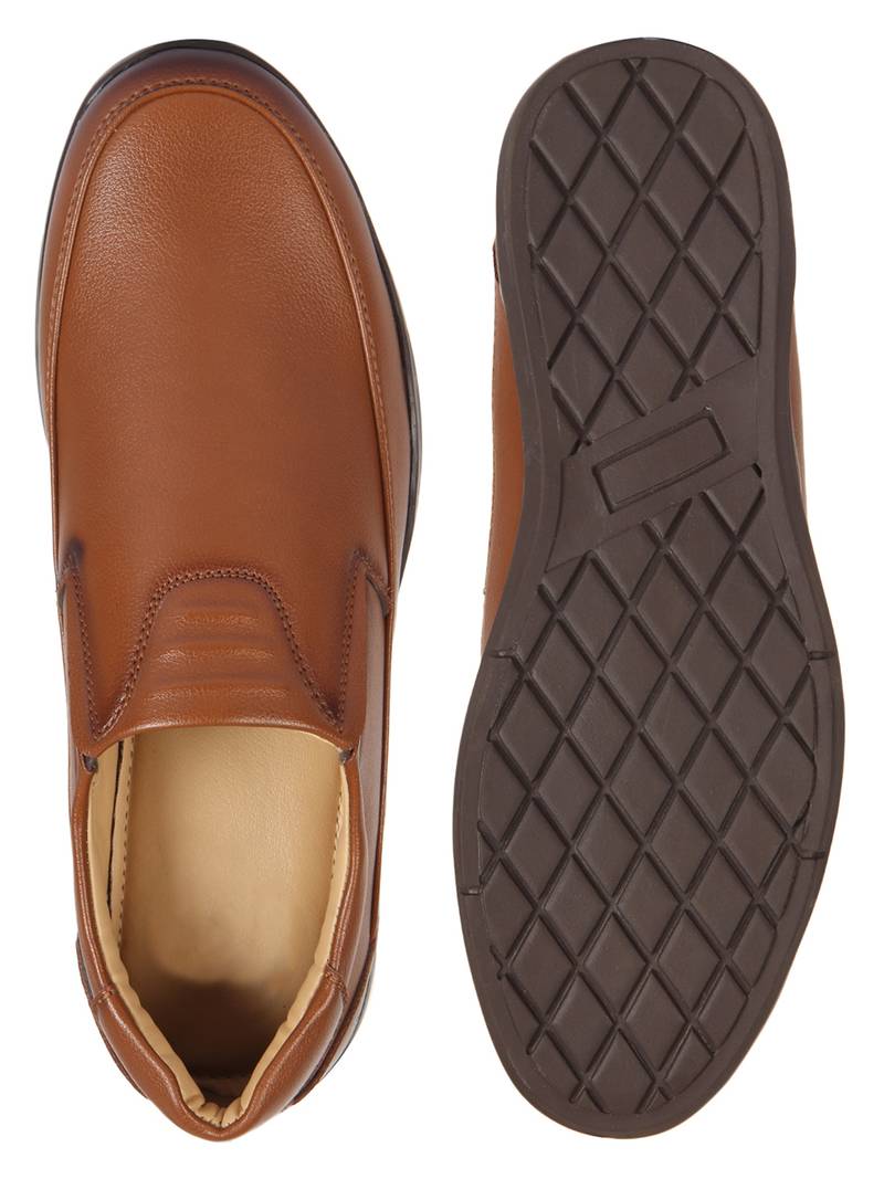 Vardhra Men's Tan Synthetic Leather Slip On Formal Shoes