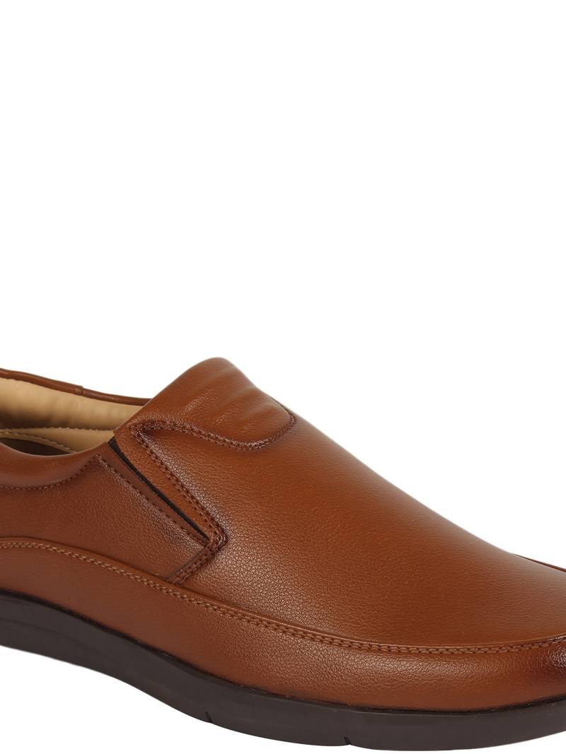 Vardhra Men's Tan Synthetic Leather Slip On Formal Shoes
