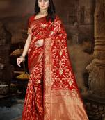 Red Woven Art Silk Saree With Blouse