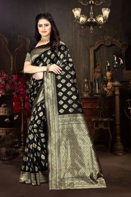 black woven Art Silk Saree with blouse 1
