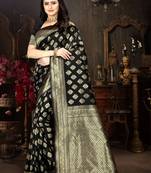 black woven Art Silk Saree with blouse