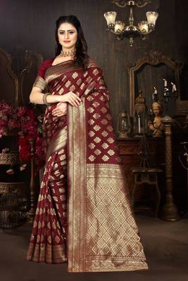 maroon woven Art Silk Saree with blouse 1