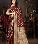 maroon woven Art Silk Saree with blouse