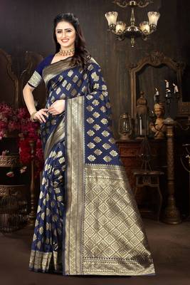 navy blue woven Art Silk Saree with blouse 1