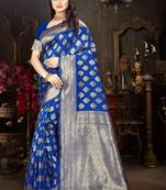 royal blue woven Art Silk Saree with blouse