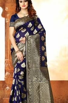 navy blue woven Art Silk Saree with blouse
