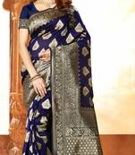 navy blue woven Art Silk Saree with blouse