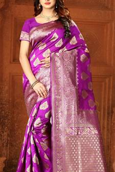 Pink woven Art Silk Saree with blouse