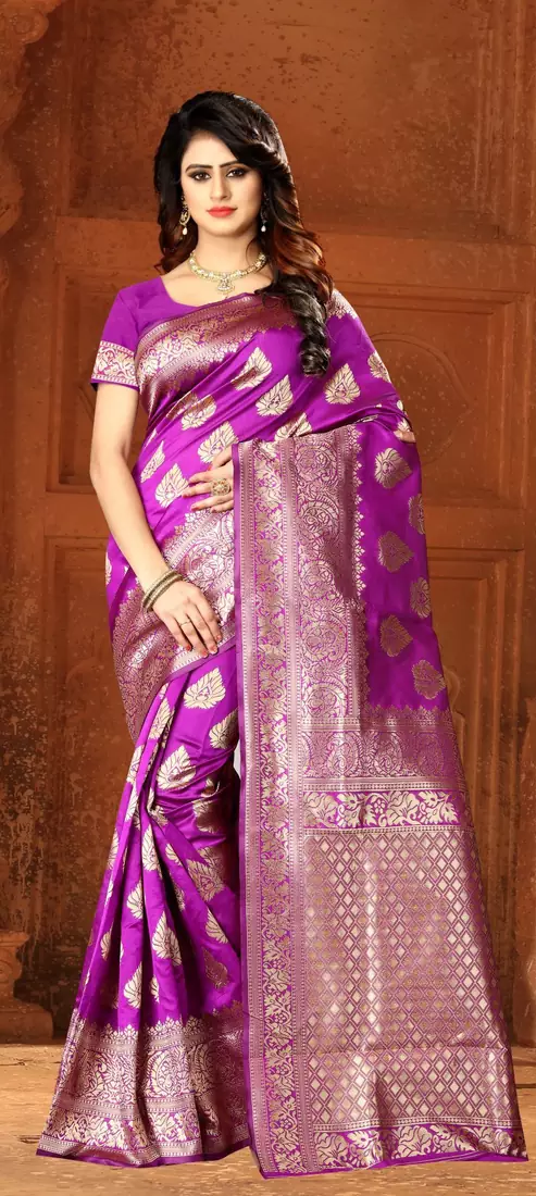 Pink woven Art Silk Saree with blouse